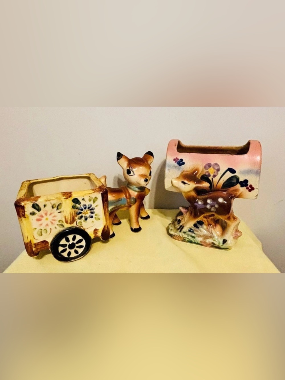 Vintage Mid Century Modern Ceramic Deer Planter Lot Japan 1950s Kitsch Fawn